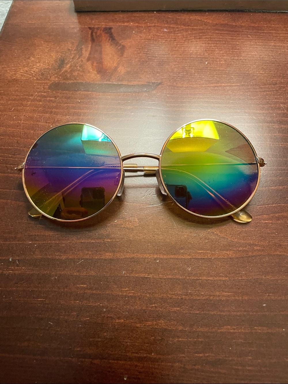 Round Mirrored Rainbow Lens Sunglasses - Gold Frame